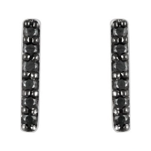 Natural Black Diamond Pavé Bar Earrings in 14K white gold, alternate view
