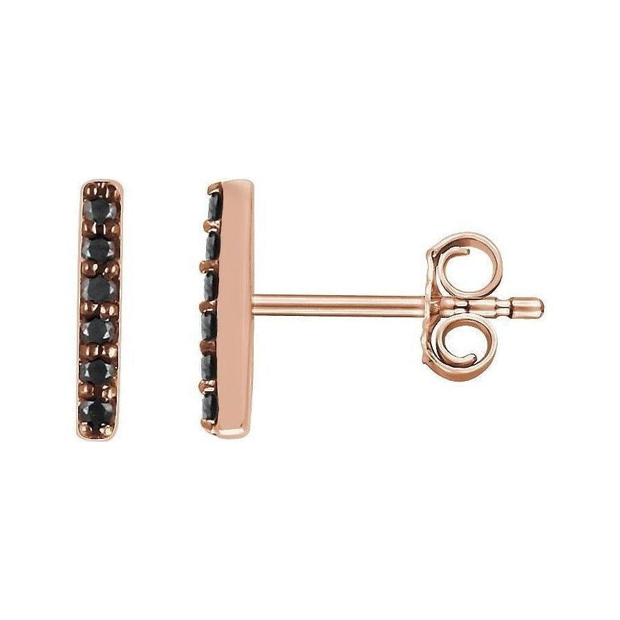 Natural Black Diamond Pavé Bar Earrings in 14K rose gold