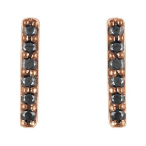Natural Black Diamond Pavé Bar Earrings in 14K rose gold, alternate view