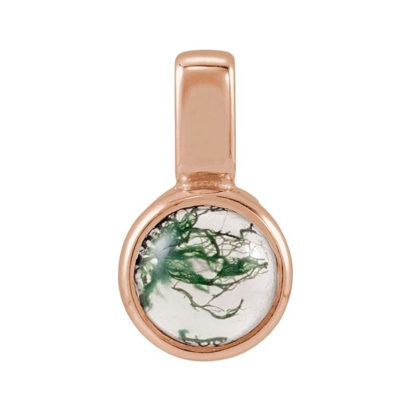 Natural Cabochon Mini Fixed Bail Pendant in Agate, 14K rose gold