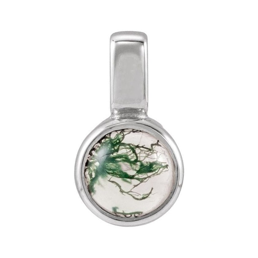 Natural Cabochon Mini Fixed Bail Pendant in Agate, platinum