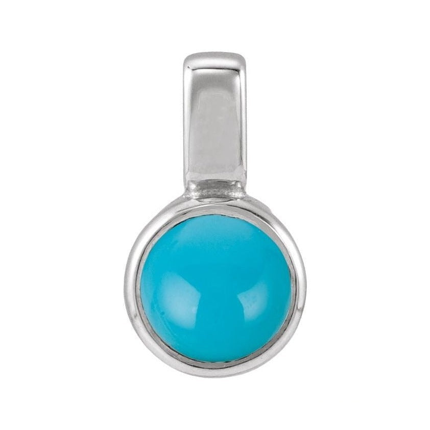Natural Cabochon Mini Fixed Bail Pendant in Turquoise, 14K white gold