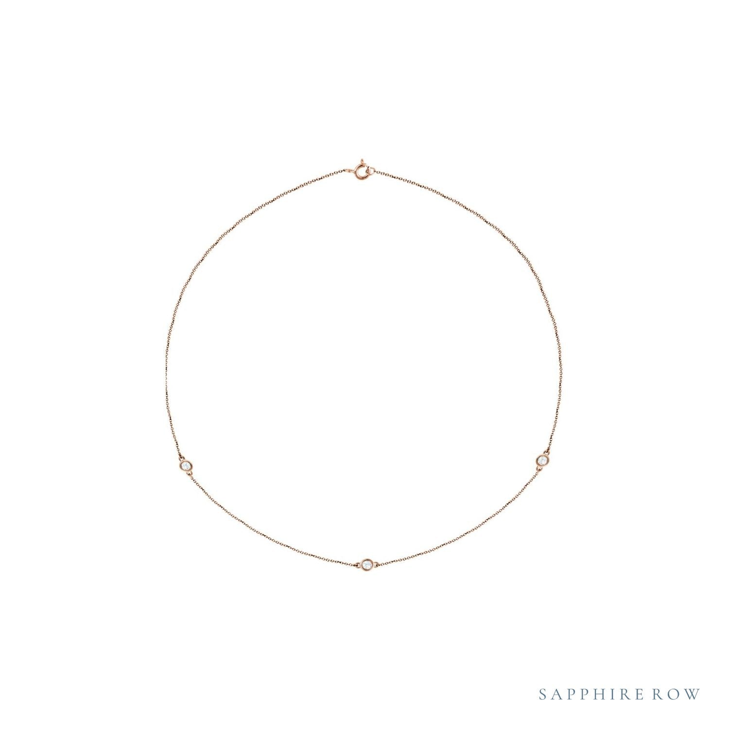 Sapphire Row Natural Diamond 3-Station Necklace - 1/3 ctw in Rose Gold