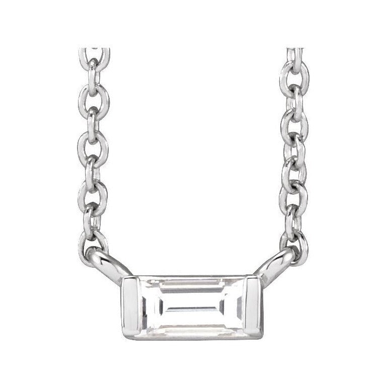 Natural Diamond Baguette Solitaire Necklace in 14K white gold