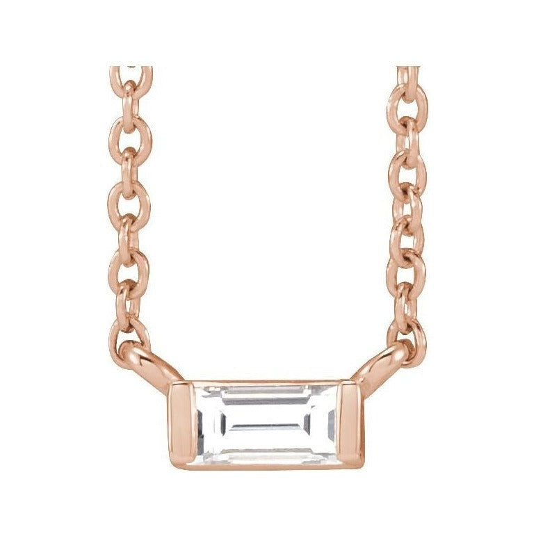 Natural Diamond Baguette Solitaire Necklace in 14K rose gold