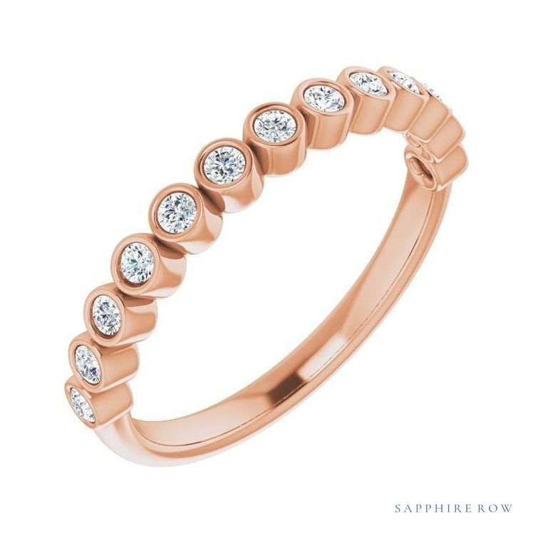 Natural Diamond Bezel Row Ring in 14K rose gold