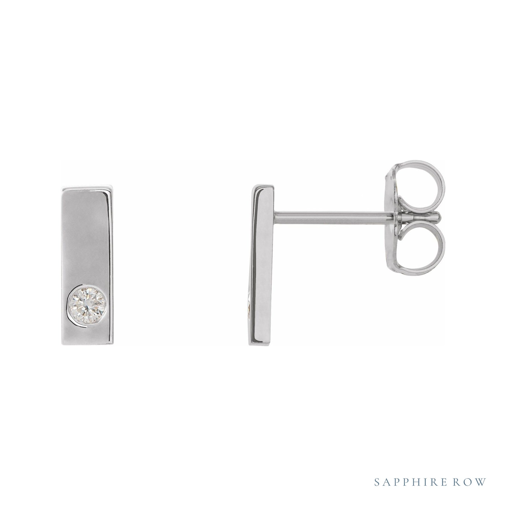 Sapphire Row Natural Diamond Detail Bar Earrings in White Gold