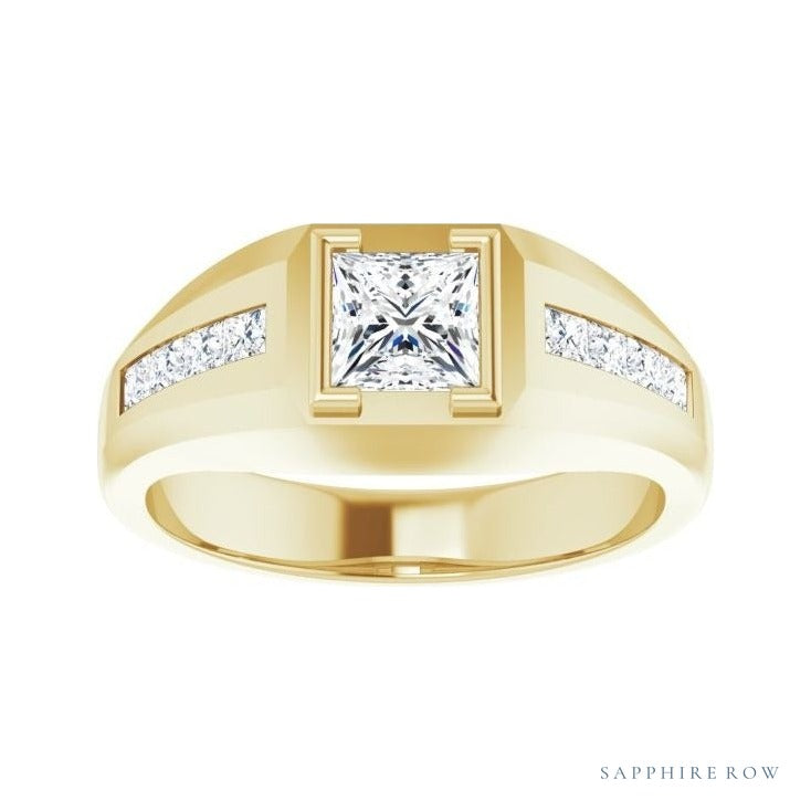 Natural Diamond Emerald-Cut Half-Bezel East-West Band in 14K yellow gold, alternate view