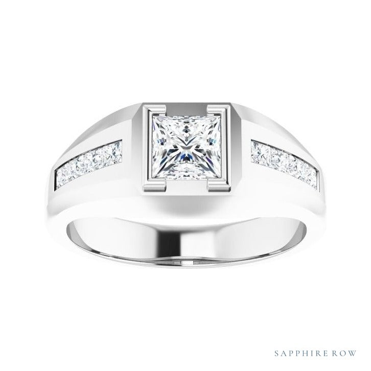 Natural Diamond Emerald-Cut Half-Bezel East-West Band in 14K white gold, alternate view
