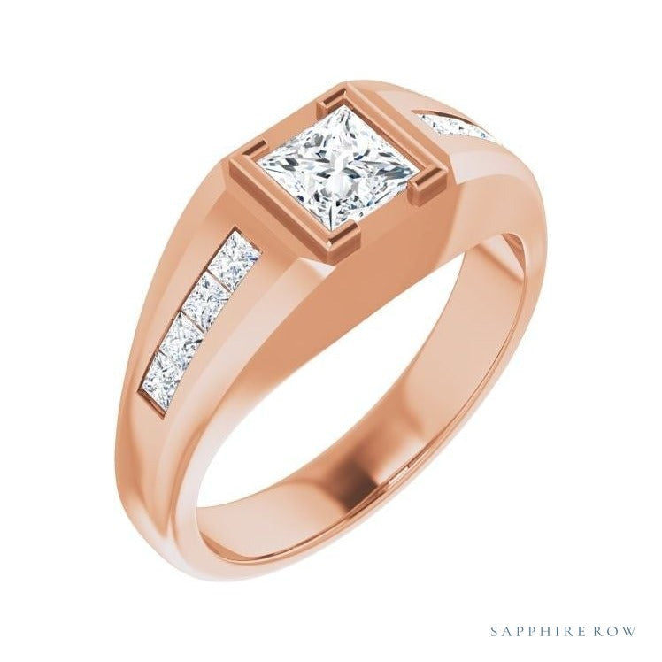 Natural Diamond Emerald-Cut Half-Bezel East-West Band in 14K rose gold
