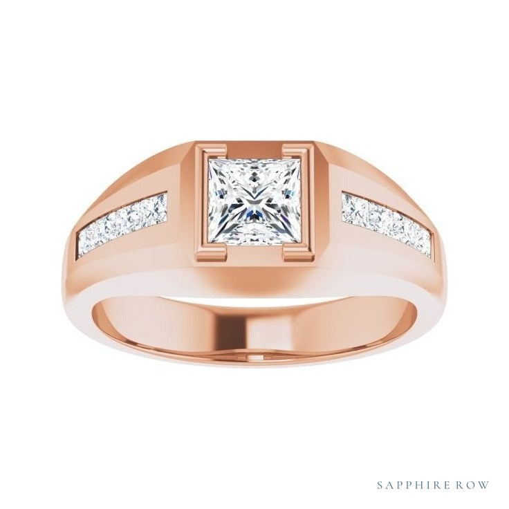 Natural Diamond Emerald-Cut Half-Bezel East-West Band in 14K rose gold, alternate view