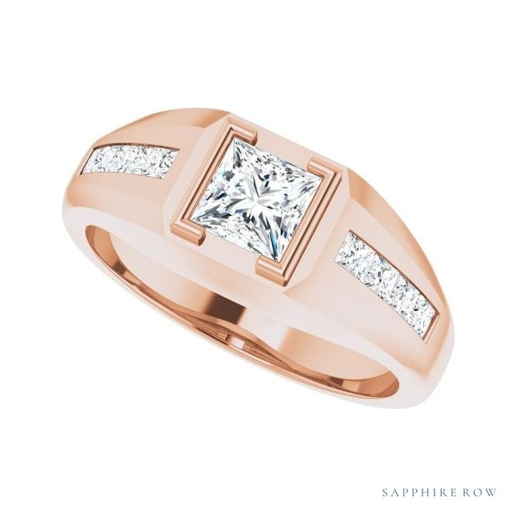 Natural Diamond Emerald-Cut Half-Bezel East-West Band in 14K rose gold, alternate view