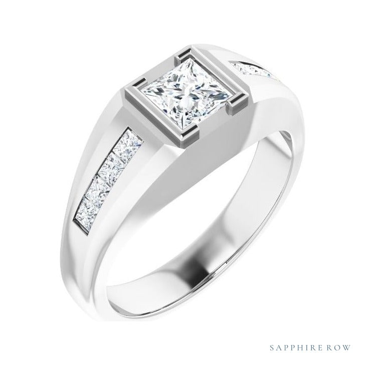 Natural Diamond Emerald-Cut Half-Bezel East-West Band in platinum