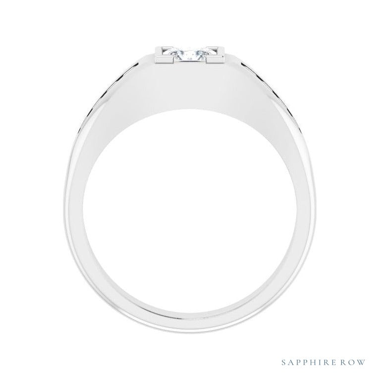 Natural Diamond Emerald-Cut Half-Bezel East-West Band in platinum, alternate view