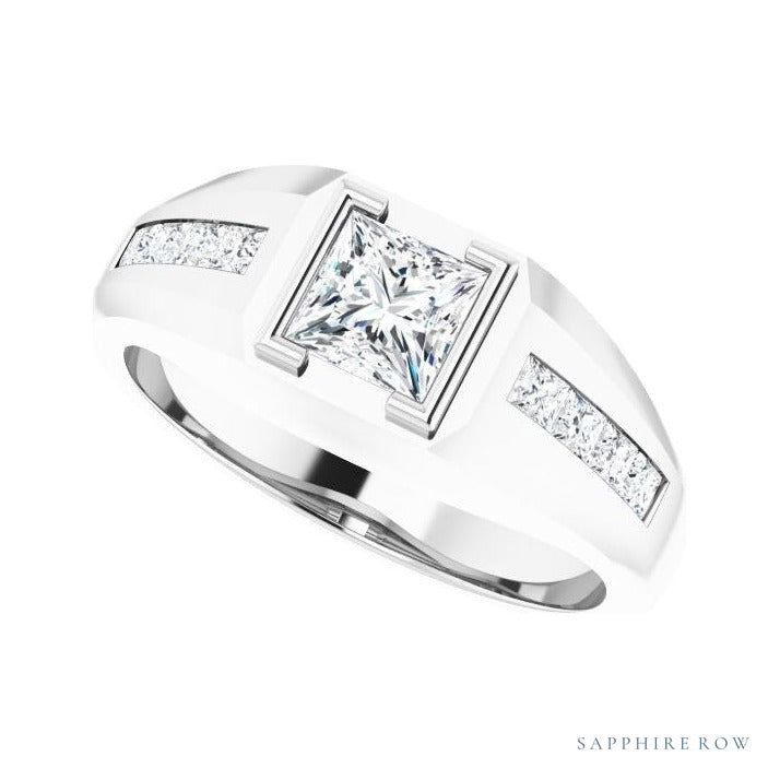 Natural Diamond Emerald-Cut Half-Bezel East-West Band in platinum, alternate view
