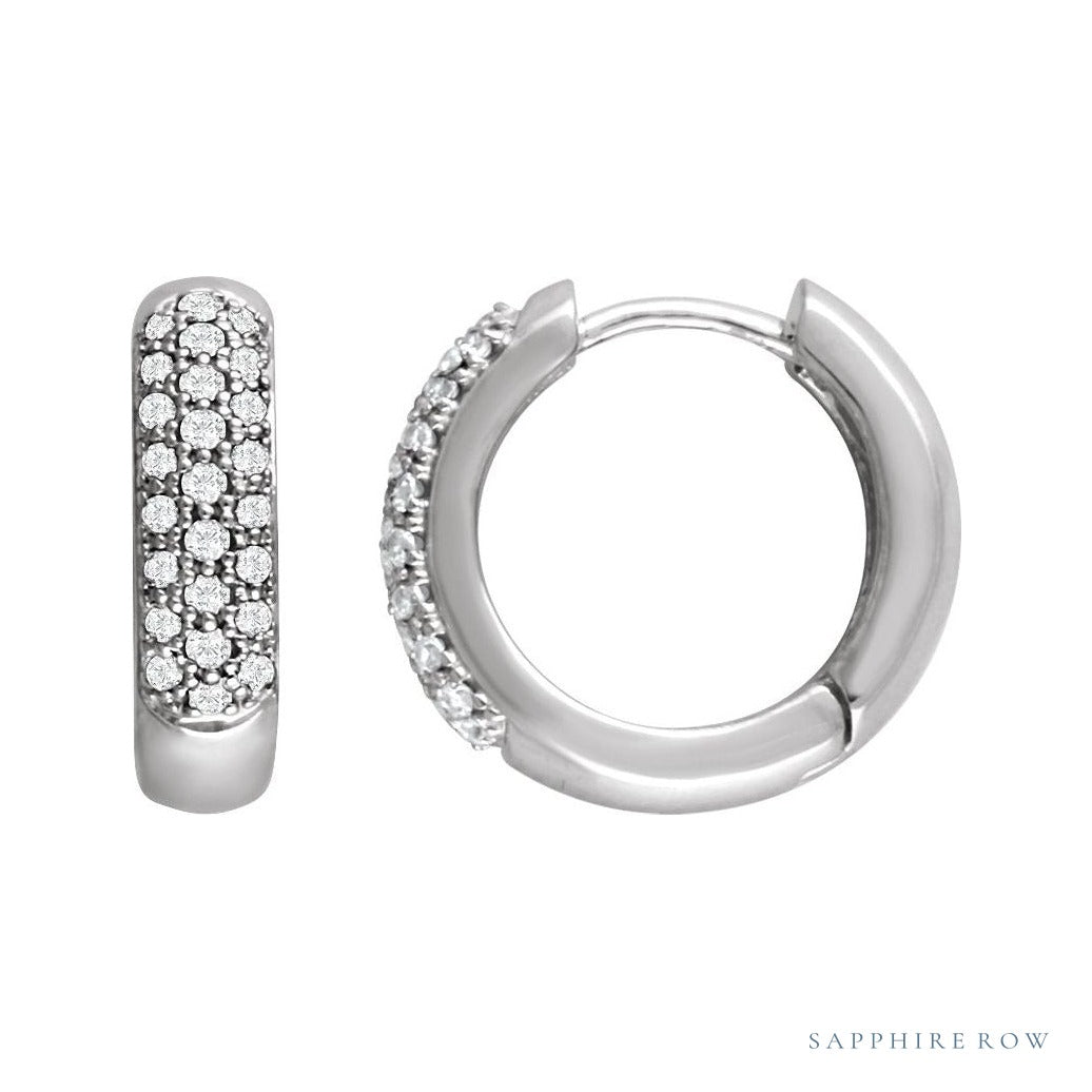 Natural Diamond French Pavé Thick Huggie Earrings in 14K white gold