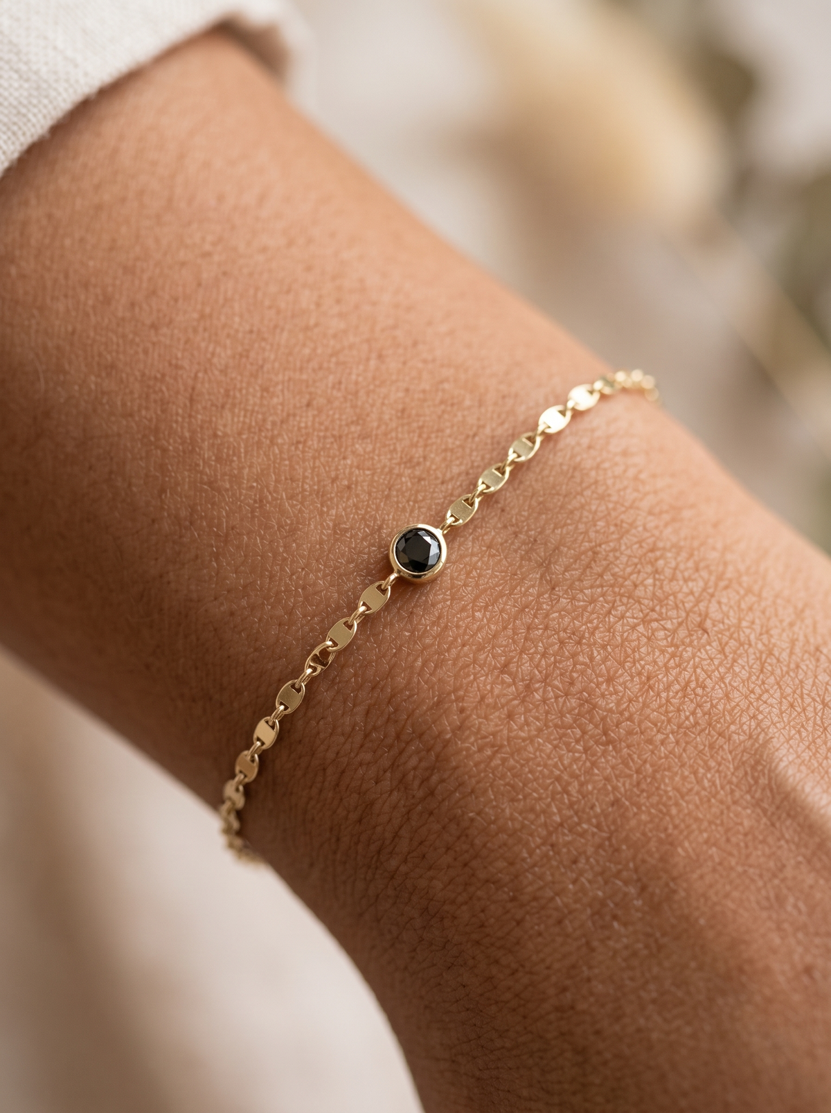 Natural Diamond Mini Bezel Link Bracelet, shown close on the wrist
