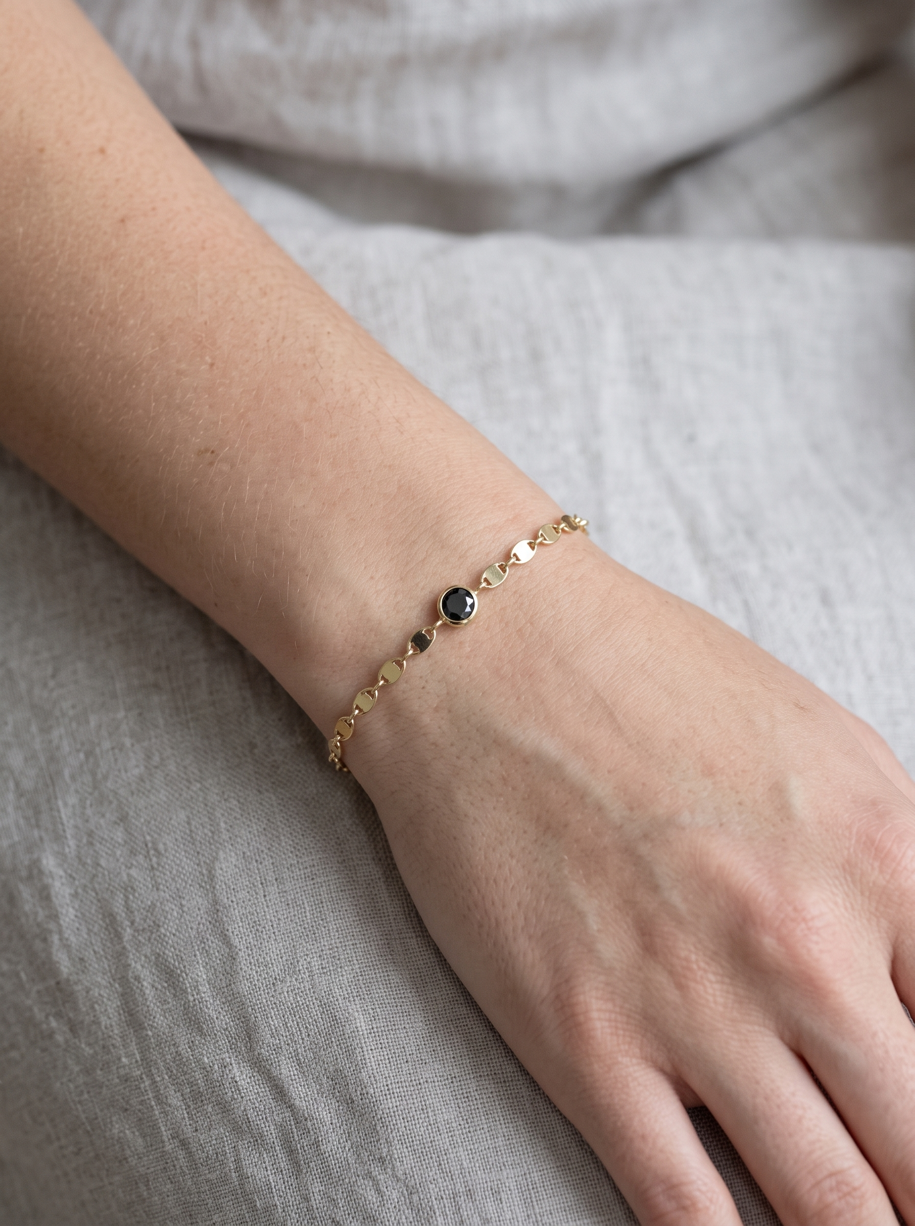 Natural Diamond Mini Bezel Link Bracelet, worn on the wrist