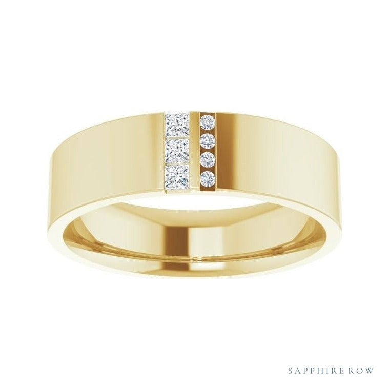 Natural Diamond Pavé Duo Squared Band in 14K yellow gold, alternate view