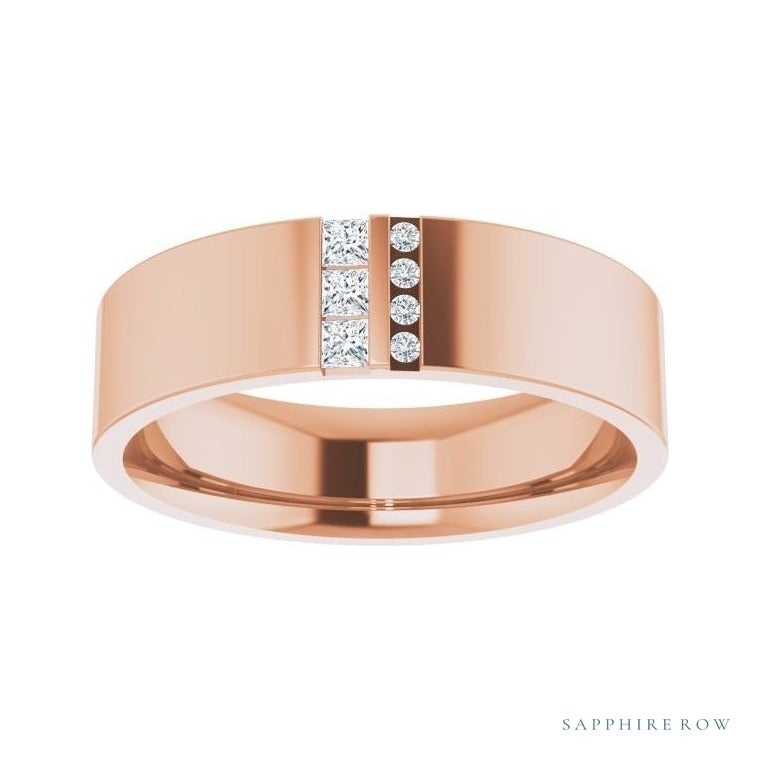 Natural Diamond Pavé Duo Squared Band in 14K rose gold, alternate view