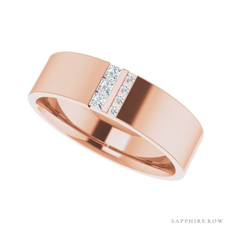 Natural Diamond Pavé Duo Squared Band in 14K rose gold, alternate view