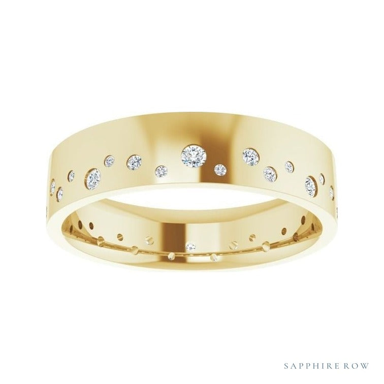 Natural Diamond Scattered Cigar Band in 14K yellow gold, alternate view