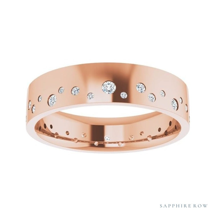 Natural Diamond Scattered Cigar Band in 14K rose gold, alternate view