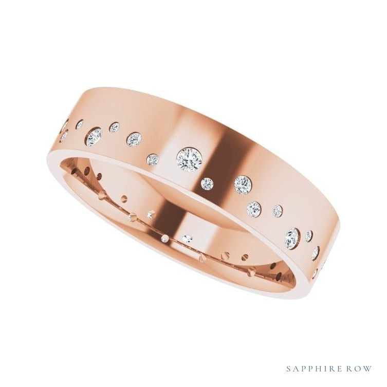 Natural Diamond Scattered Cigar Band in 14K rose gold, alternate view