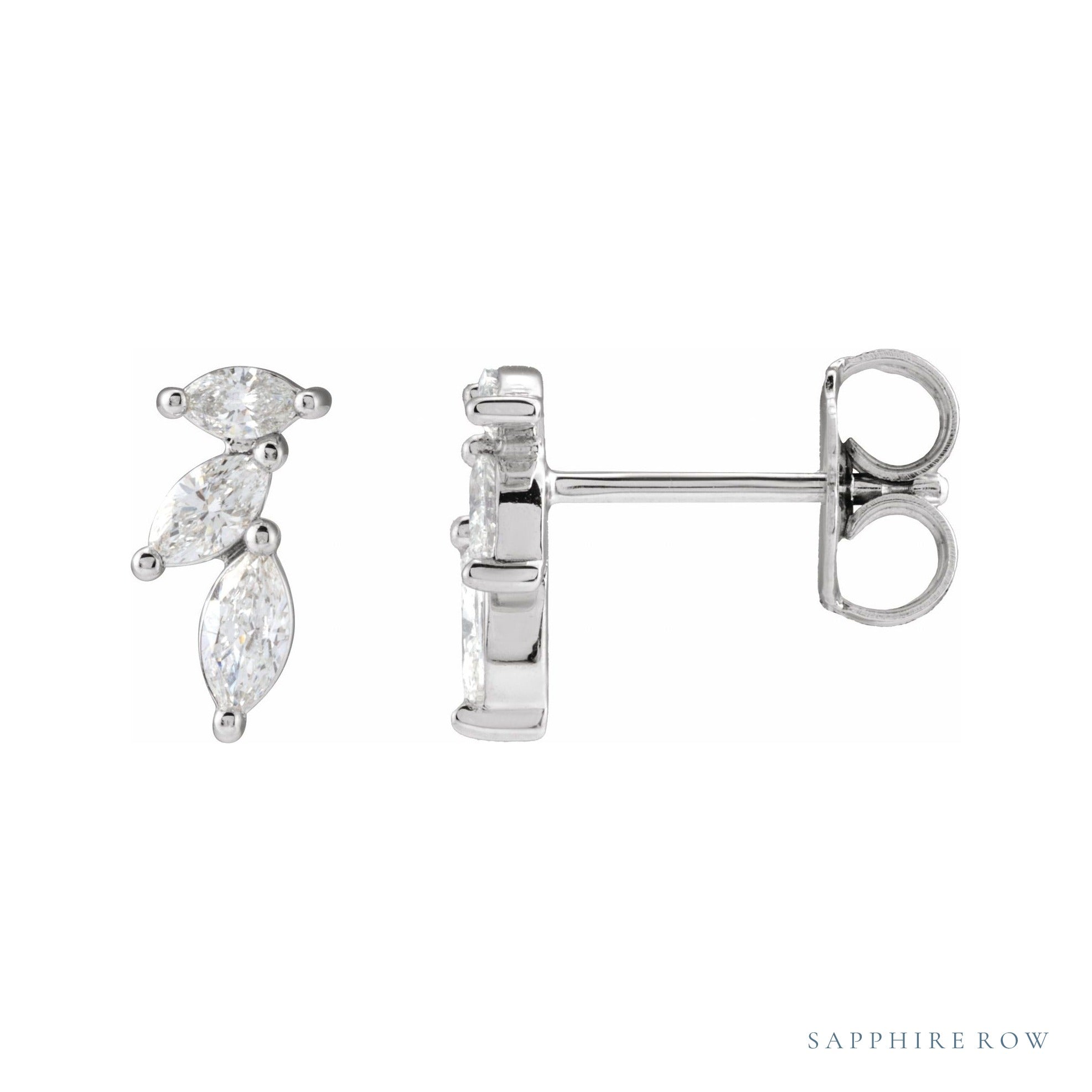 Sapphire Row Natural Diamond Trailing Marquise Earrings in White Gold