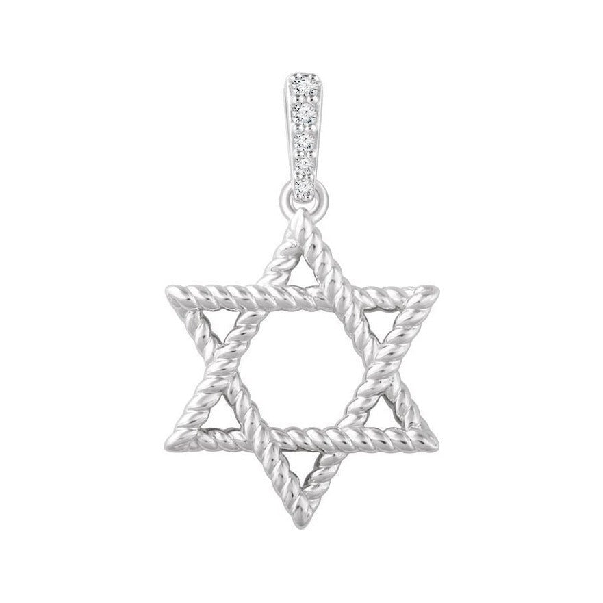 Natural Diamond Twisted Rope Star of David Pendant in 14K white gold