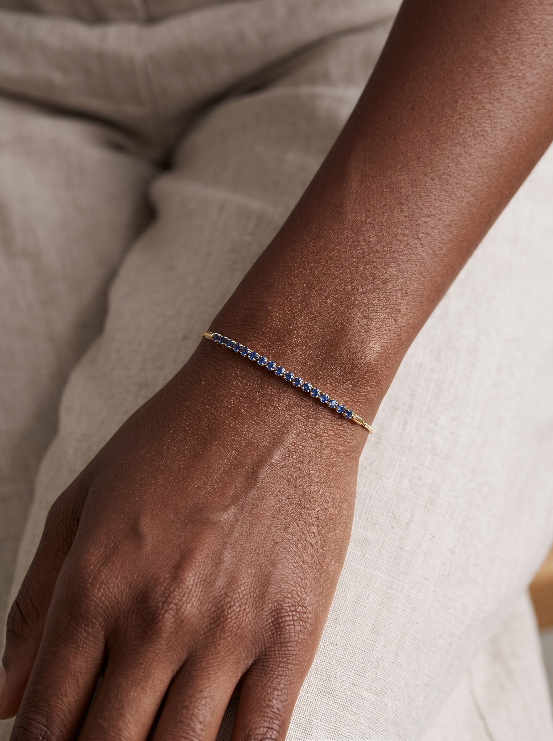 Natural Gemstone Bar Bolo Bracelet in 14K Yellow Gold, worn on the wrist
