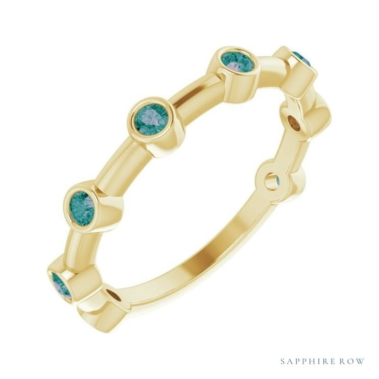 Natural Gemstone Bezel Station Ring in Alexandrite, 14K yellow gold