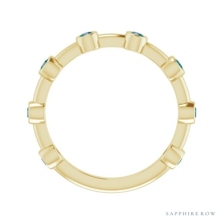 Natural Gemstone Bezel Station Ring