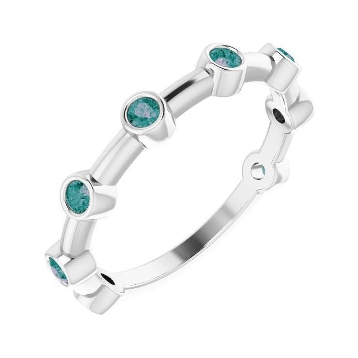 Natural Gemstone Bezel Station Ring in Alexandrite, 14K white gold