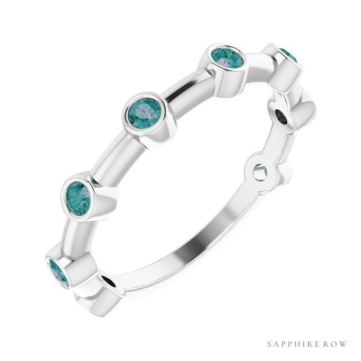 Natural Gemstone Bezel Station Ring in Alexandrite, 14K white gold