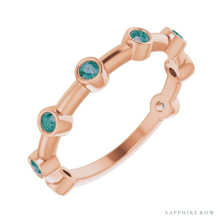 Natural Gemstone Bezel Station Ring in Alexandrite, 14K rose gold