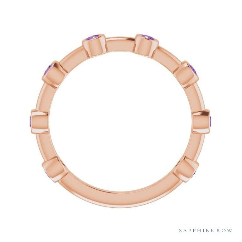 Natural Gemstone Bezel Station Ring