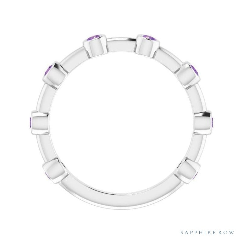 Natural Gemstone Bezel Station Ring