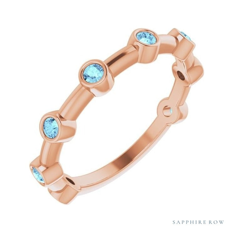 Natural Gemstone Bezel Station Ring in Aquamarine, 14K rose gold
