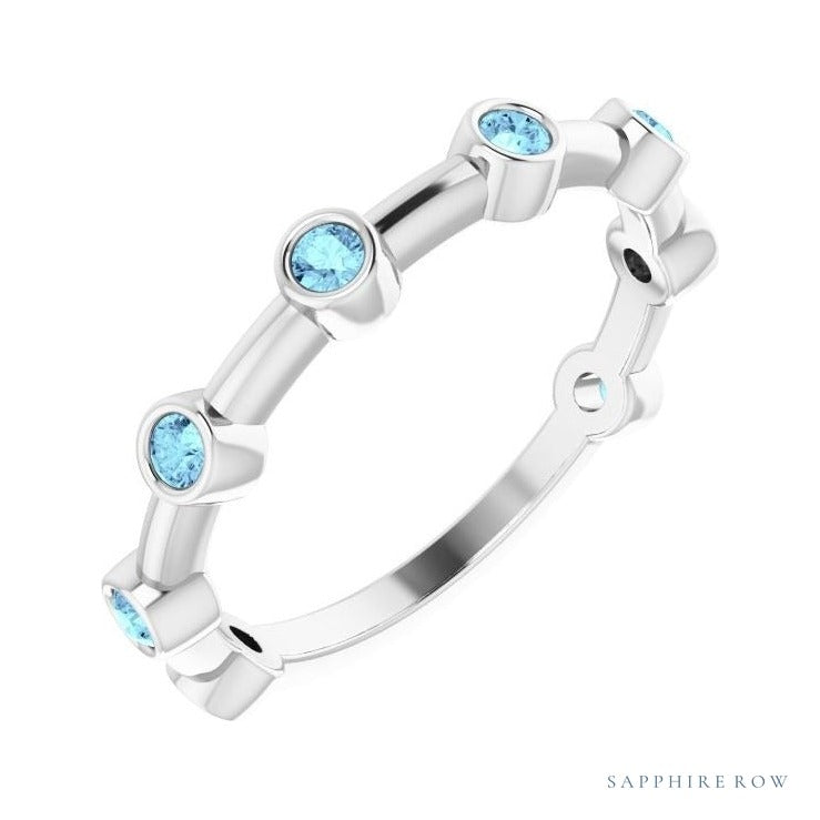 Natural Gemstone Bezel Station Ring in Aquamarine, platinum