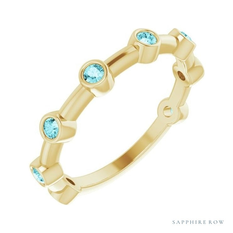 Natural Gemstone Bezel Station Ring in Zircon, 14K yellow gold