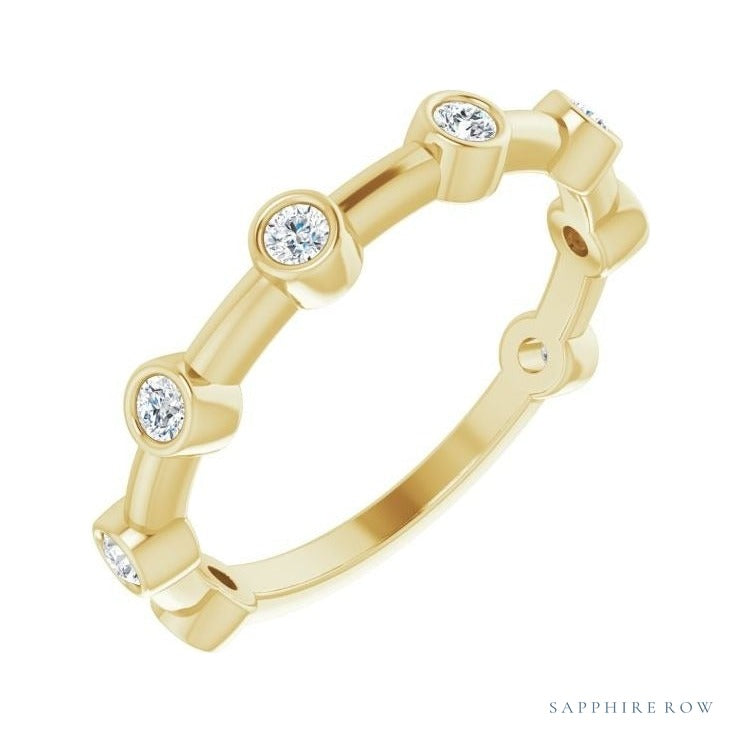 Natural Gemstone Bezel Station Ring in Diamond, 14K yellow gold