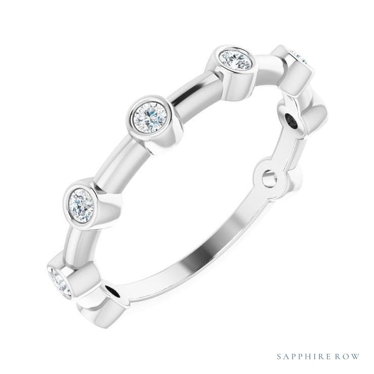 Natural Gemstone Bezel Station Ring in Diamond, 14K white gold