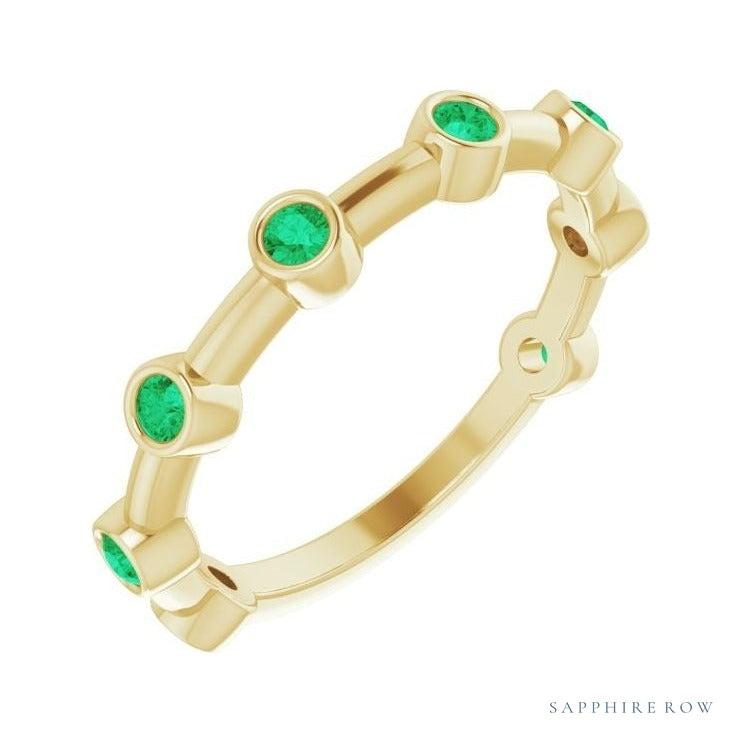 Natural Gemstone Bezel Station Ring in Emerald, 14K yellow gold