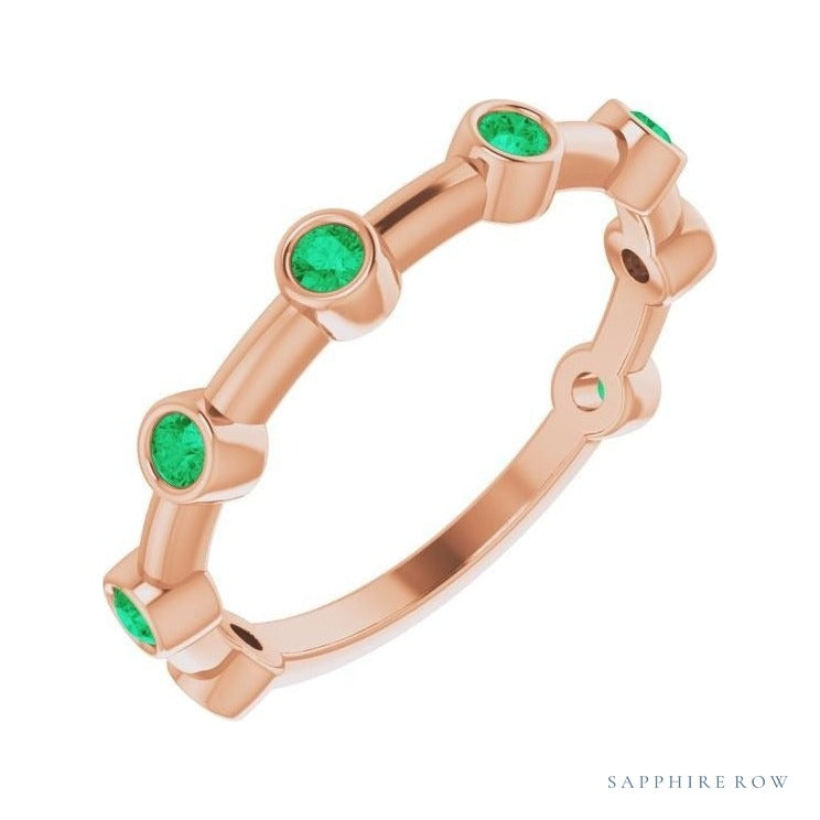 Natural Gemstone Bezel Station Ring in Emerald, 14K rose gold