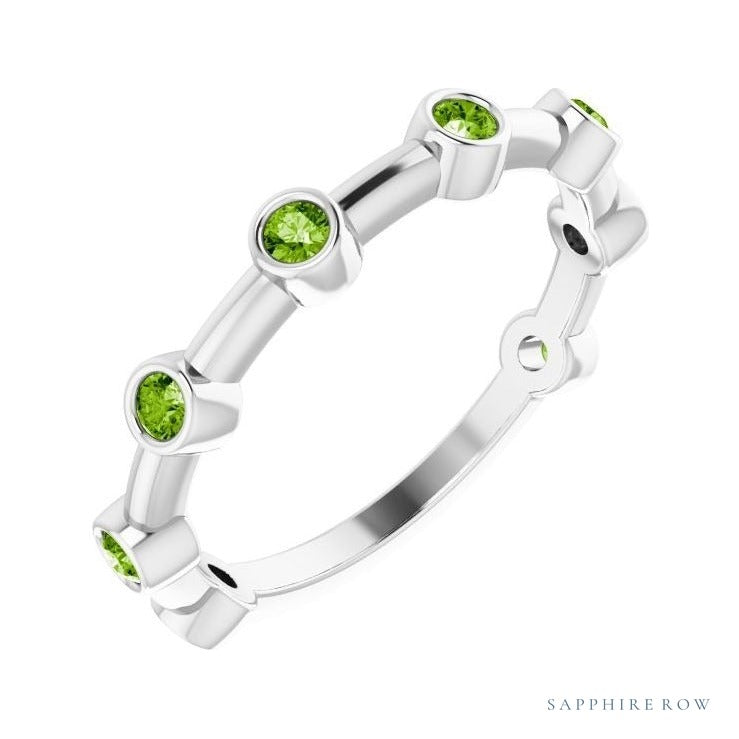 Natural Gemstone Bezel Station Ring in Peridot, 14K white gold