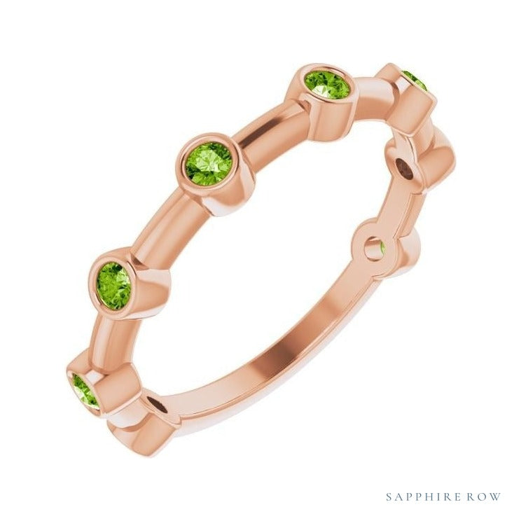 Natural Gemstone Bezel Station Ring in Peridot, 14K rose gold