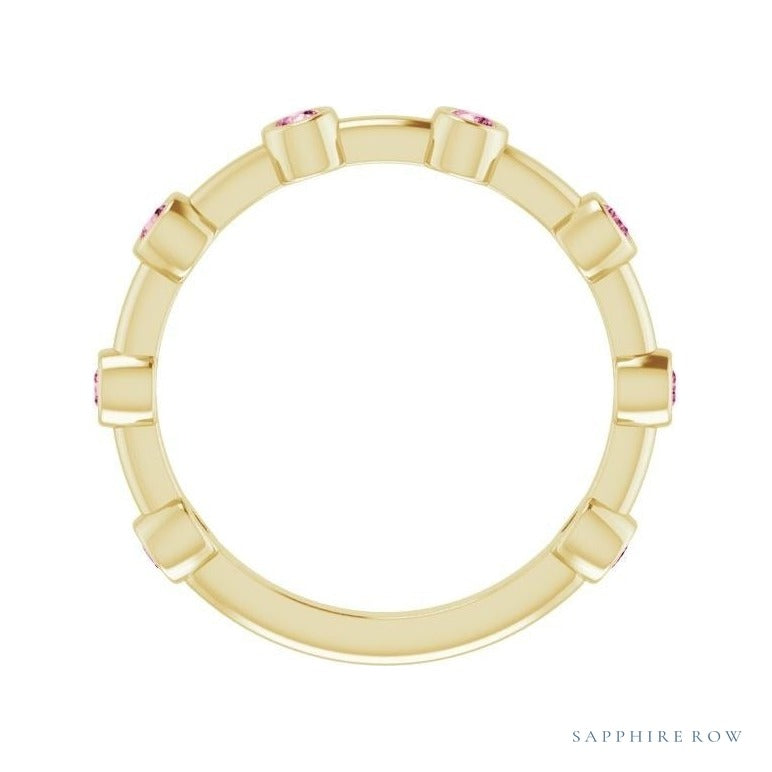 Natural Gemstone Bezel Station Ring