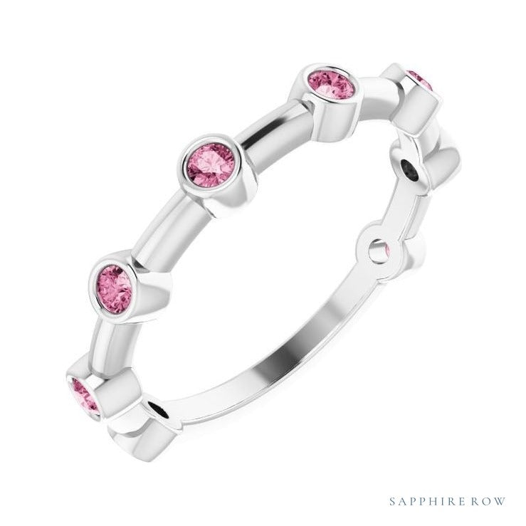 Natural Gemstone Bezel Station Ring in Tourmaline, platinum