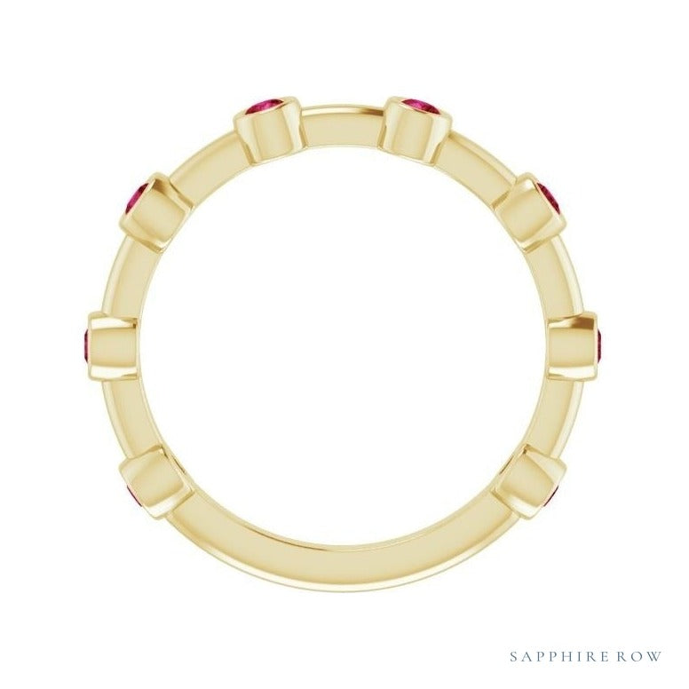 Natural Gemstone Bezel Station Ring